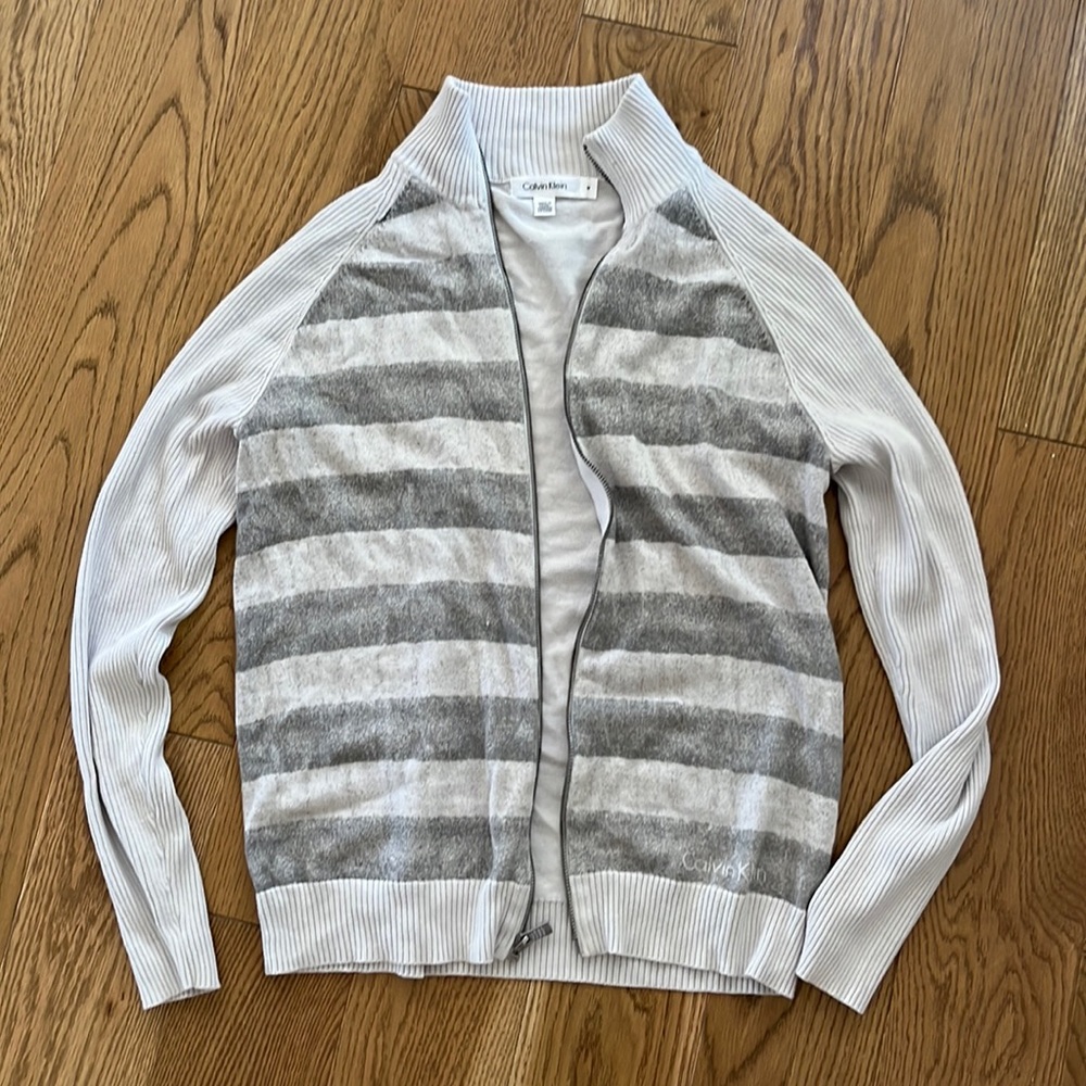 Light / Dark Gray Striped Calvin Klein Zippered Sweater